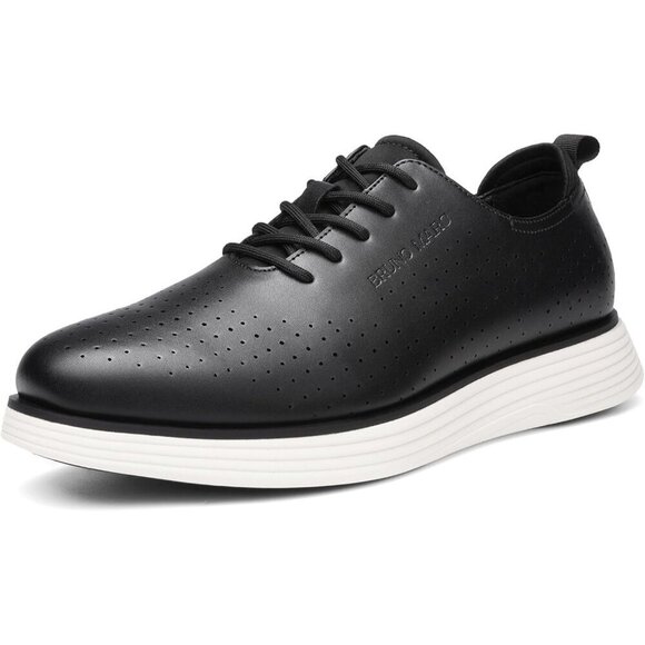 Bruno Marc Men\'s Leather Black/White Fashion Sneakers Oxfords Casual Shoes